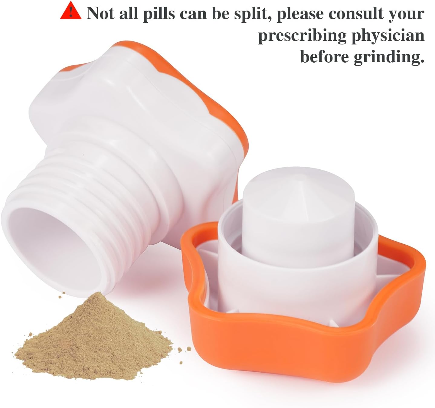 Johnbee Pill Crusher, Pill Grinder Fine Powder Extremely Fine. Storage Compartment. Pill Crushers for Elderly, Family and Pets. Silicone Edges. Grind Multiple Pills at Once - Cleaning Brush (Orange)
