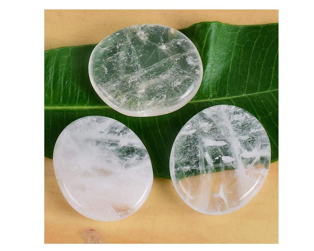 7 Pieces Natural Clear Quartz Massage Stones Set for professional or home spa (White Crystal)
