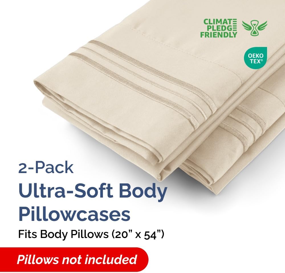 Long Pillowcases - Body Pillow Cover - Long Pillow Insert for Sleeping, Side Sleepers - Soft & Breathable Body Pillow Case with Envelope Enclosure - Comfy, Cozy & Machine Washable - 20" x 54" (Wheat)