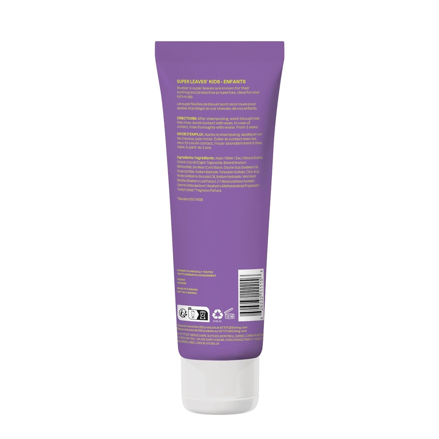 ATTITUDE Natural Conditioner for Kids, Hypoallergenic, Vegan, Plant- and Mineral-Based, Vegan and Cruelty-free, Vanilla and Pear, 8 Fl Oz (11115)