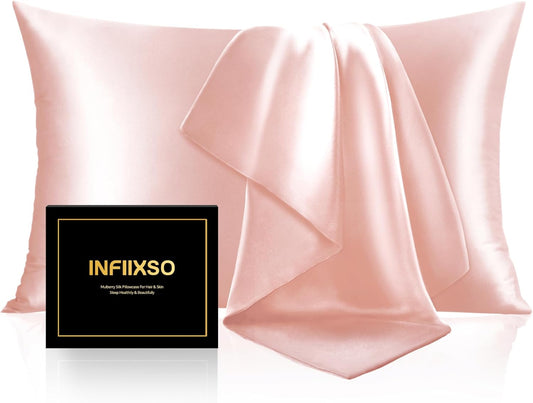 INFIIXSO Mulberry Silk Pillow Cases King Size Set of 2, Silk Pillowcase with Hidden Zipper 20"x36", Extraordinary Smooth and Soft Pillow Case for Hair and Skin(Coral, 2 Pack)