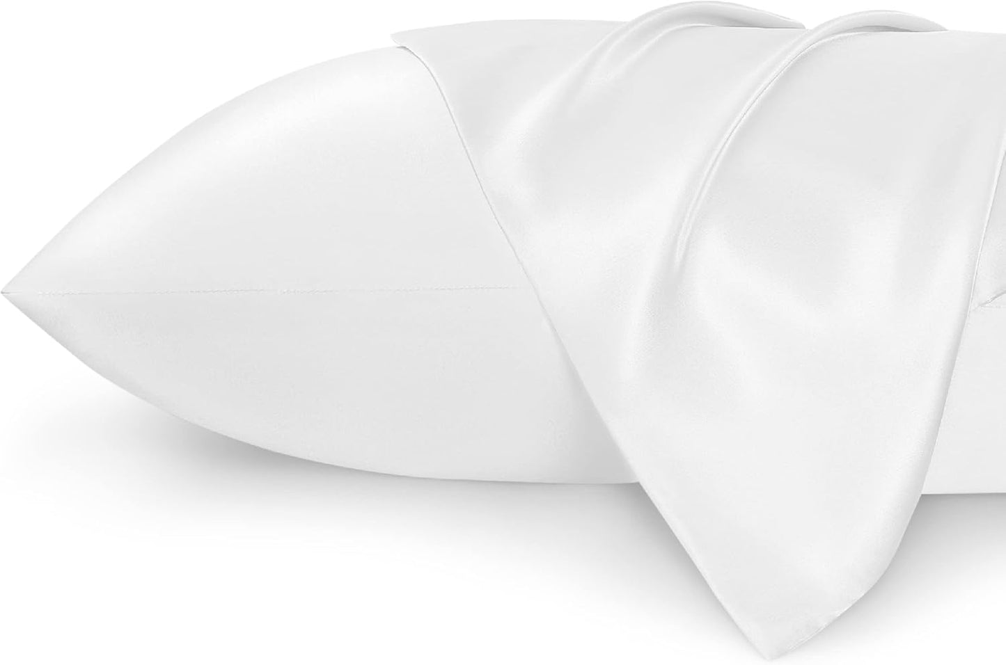 Bedsure Satin Pillowcase 2 Pack Similar to Silk Pillow Cases Standard Size, Pillow Case for Sleeping Women with Envelope Closure, Gifts for Women Men, Pure White, 20x26 Inches, 2pcs