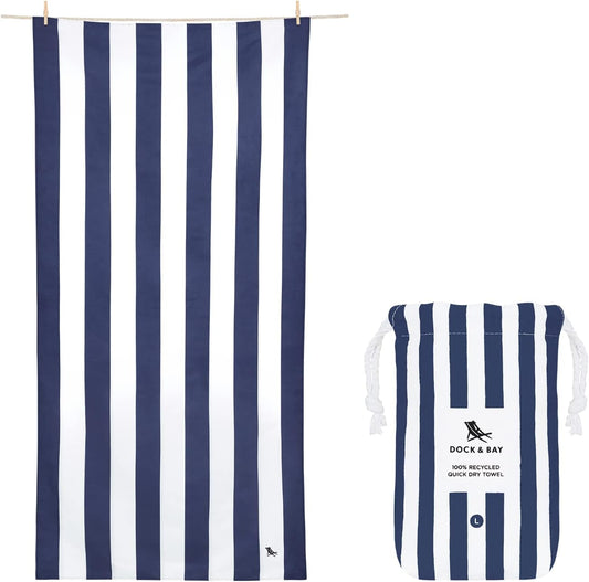 Dock & Bay Beach Towel - Quick Dry, Sand Free - Compact, Lightweight - 100% Recycled - Includes Bag - Cabana - Whitsunday Blue - Extra Large (200x90cm, 78x35)