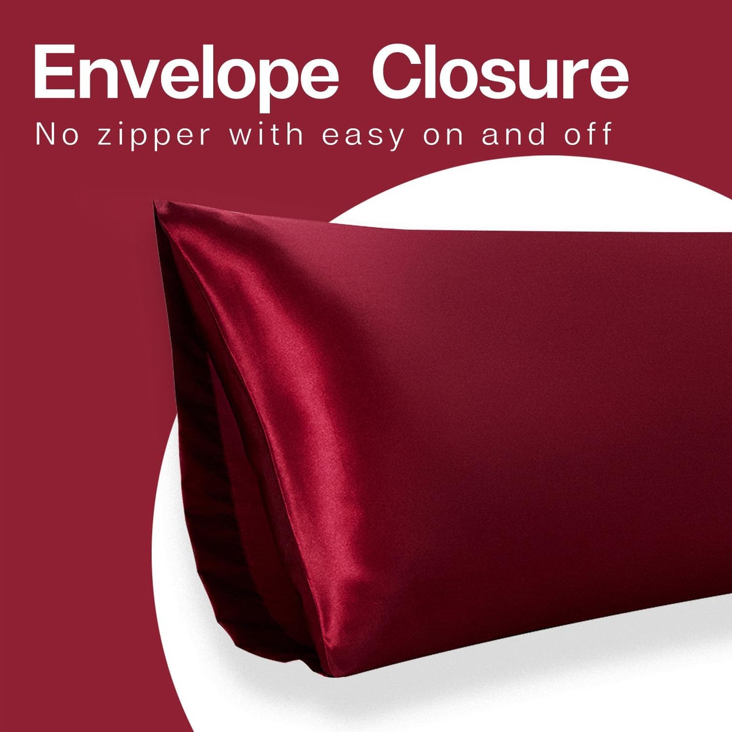 MR&HM Satin Body Pillow Cover, Soft and Breathable Body Pillow Case with Envelope Closure, Cooling and Silky Long Pillowcase for Hair and Skin,Grey (20x54, Burgundy)