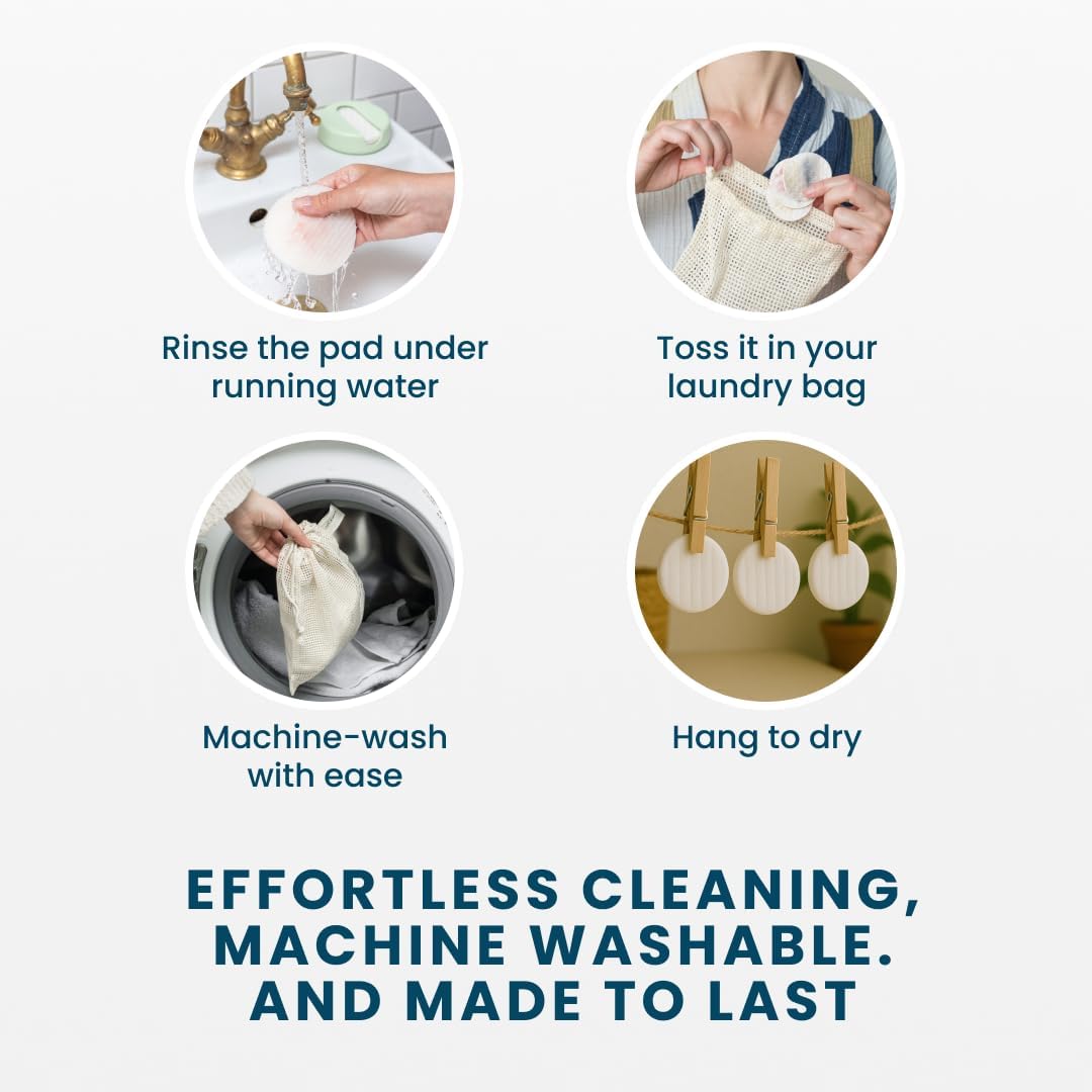 LastRound® Sustainable Reusable Cotton Rounds for Facial Cleansing – Zero-Waste Eco-Friendly Makeup Remover Pads for All Skin Types with Travel Storage Case