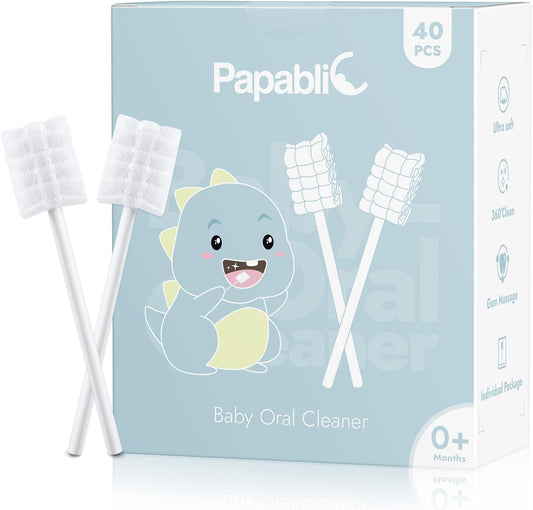 Papablic Baby Tongue Cleaner, Baby Oral Cleaner, Disposable Infant Mouth Cleaner Newborn, Upgrade Gum Cleaner with Paper Handle or Infants Ages 0-2 Years, 40 Pack