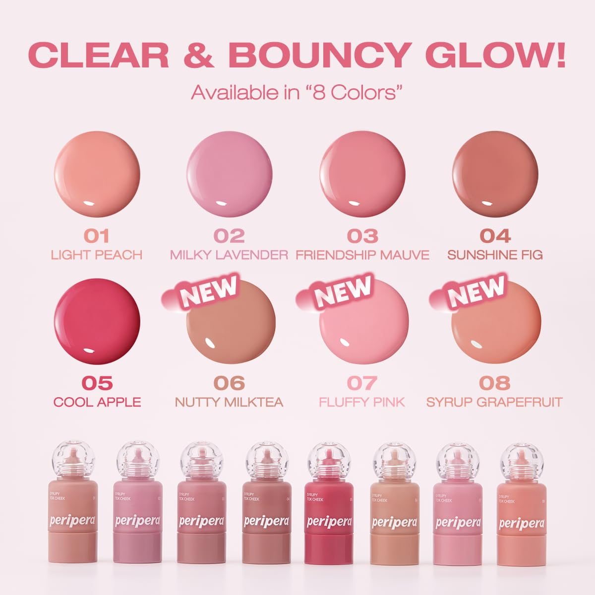 PERIPERA SYRUPY TOK CHEEK 5 Colors, Liquid Blush, Dewy Finish and Hydrates All day, Soft Velvet Texture Face Cheek Tint (02 MILKY LAVENDER, One Size)