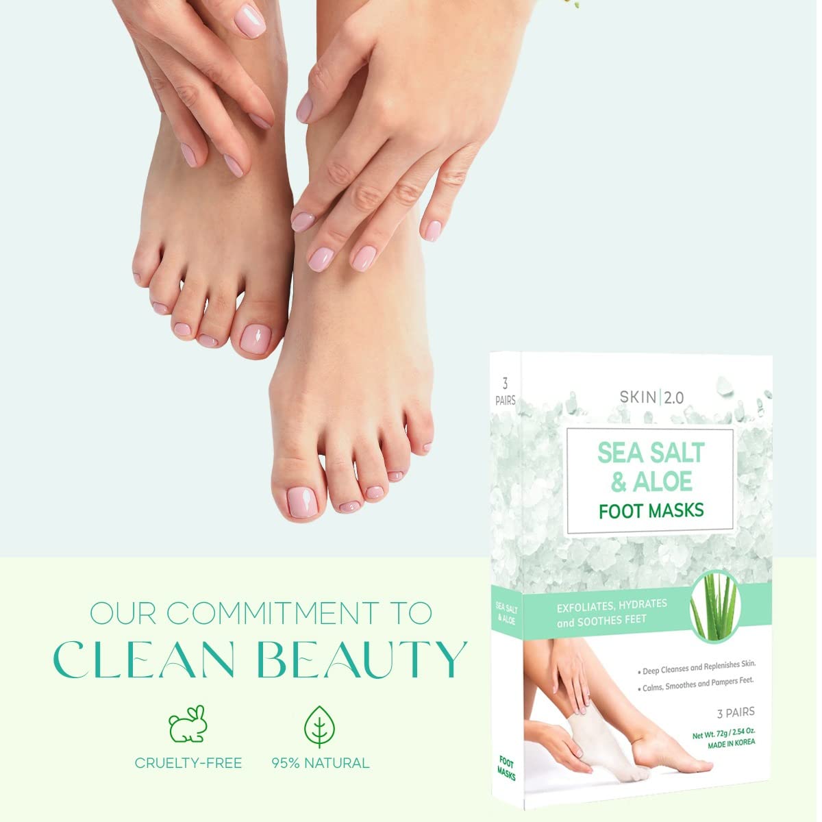 Sea Salt & Aloe Foot Masks - Cracked Heel Treatment, Soothing & Hydrating, Exfoliating Foot Mask - Dermatologist Tested Korean Skincare - Clean Beauty, Cruelty-Free, All Skin Types - 3 Pairs