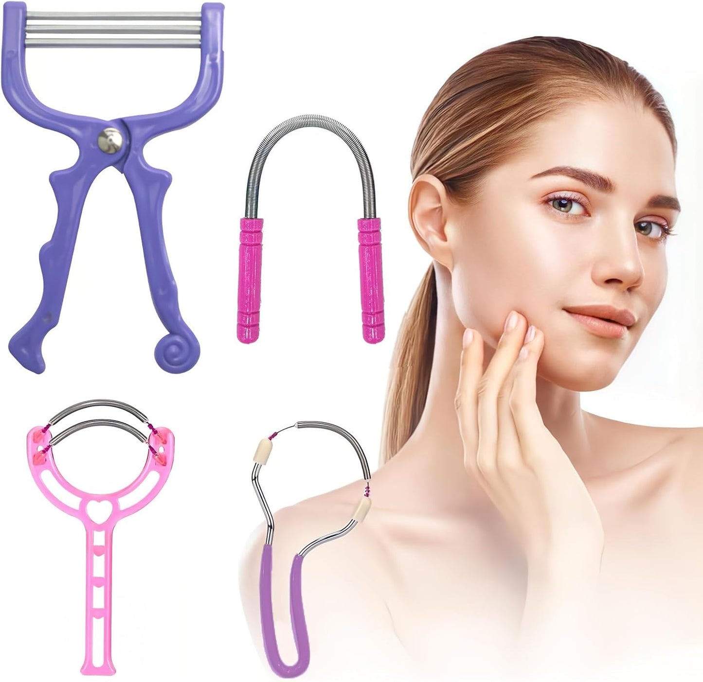 Spring Hair Remover - 4 Pack Stainless Steel Spring Epilator - Facial Hair Remover for Women Face, Chin Hair, Upper Lip Hair, Spring Facial Hair Remover for Women Mustache (Purple)