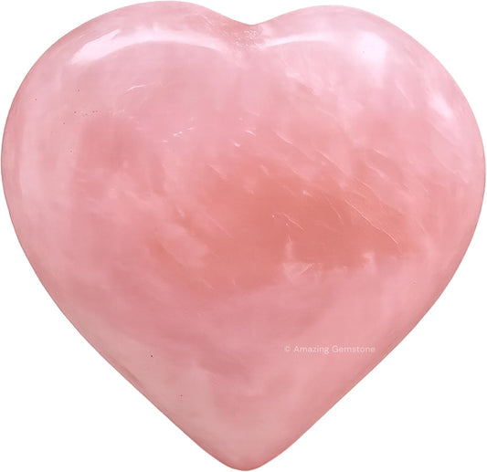 Rose Quartz Crystal Heart Palm Stone - Pocket Massage Worry Stone for Natural Body Chakra Balancing, Reiki Healing and Crystal Grid