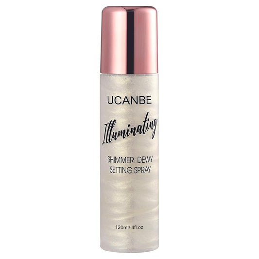 UCANBE Shimmer Dewy Setting Spray – Glowing + Makeup Setting Spray 2 in 1 Lightweight Formula for a Radiant Glow,Long-Lasting Face Mist for Face Body, 4 Fl Oz #Platinum