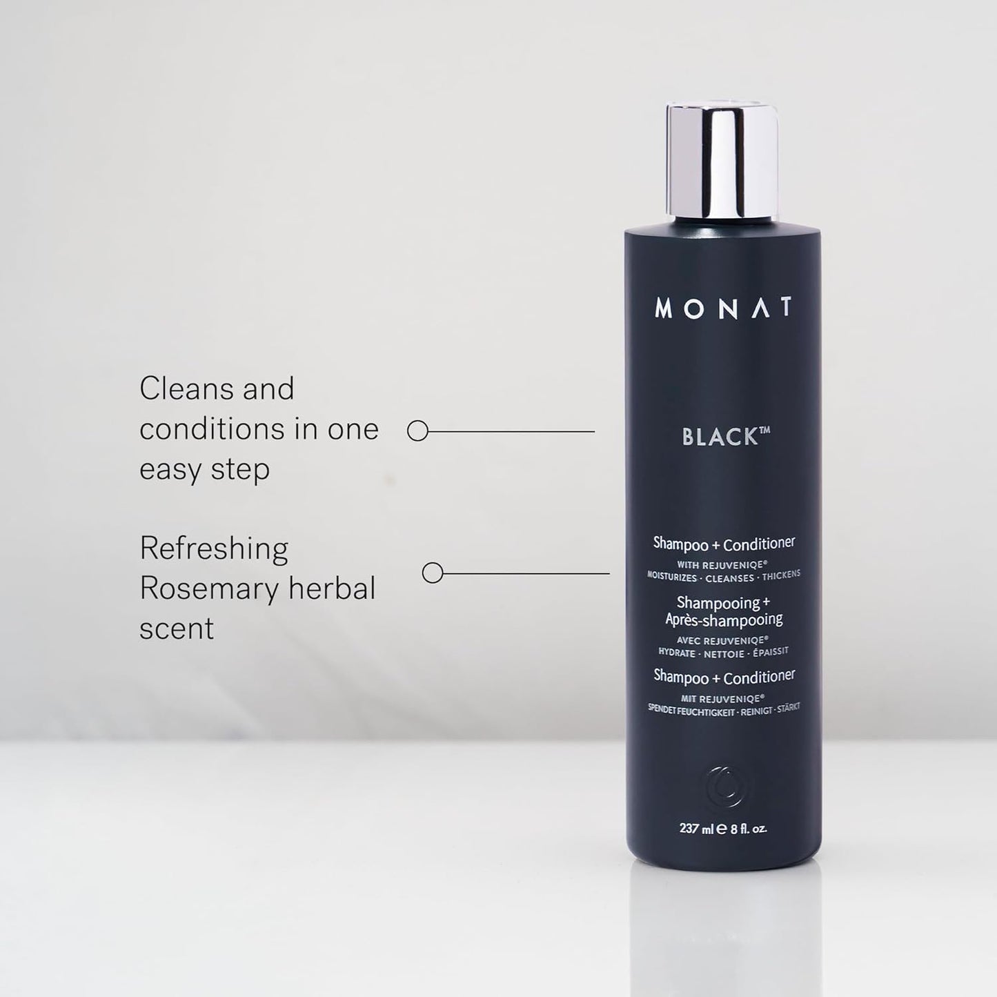 MONAT Black Shampoo + Conditioner – A 2-in-1 Formula for Optimal Hair Care in One Step – Cleanses, Conditions, and Promotes Stronger, Healthier-Looking Hair – For All Hair Types – 237ml (8.0 fl oz)