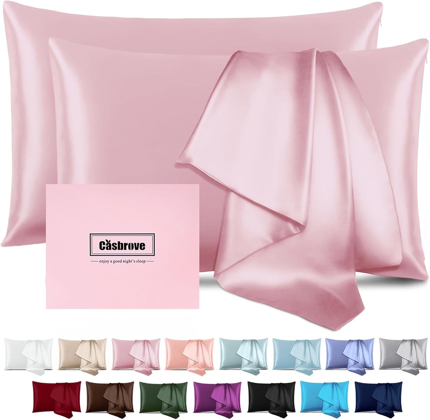 Silk Pillow Cases 2 Pack Mulberry Silk Pillow Cases Soft Breathable Both Sided Natural Silk Pillowcase with Zipper Beauty Sleep Silk Pillow Cases for Gift(Queen,Pink)