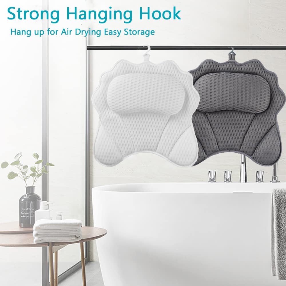 Bath Pillow Bathtub Pillow for Neck Back Support 4D Bath Tub Pillow with 6 Strong Suction Perfect Bath Gift for Women
