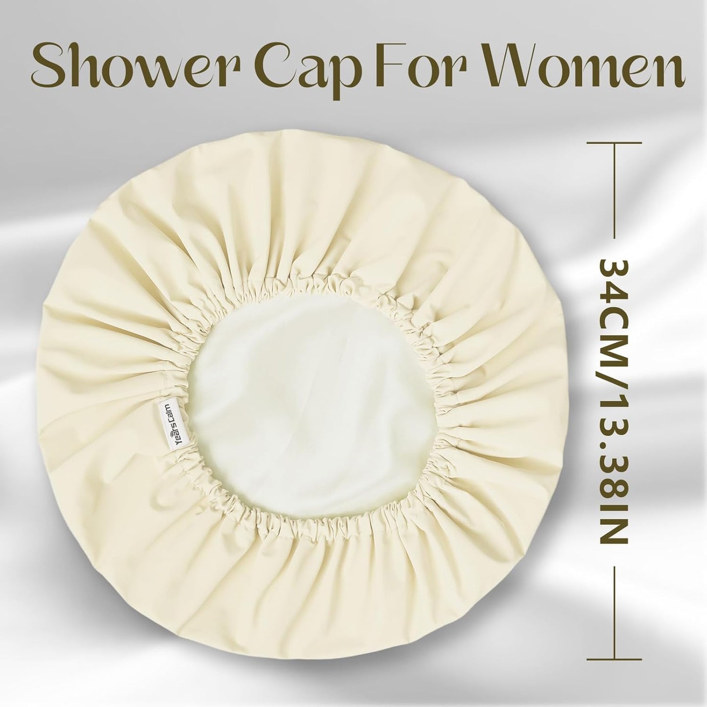 Years calm Shower Cap Reusable Waterproof, Double-Layer Hair Cap, with Elastic Band, Ideal for Shower, Spa, Travel & Cleaning (Light yellow, One Size)
