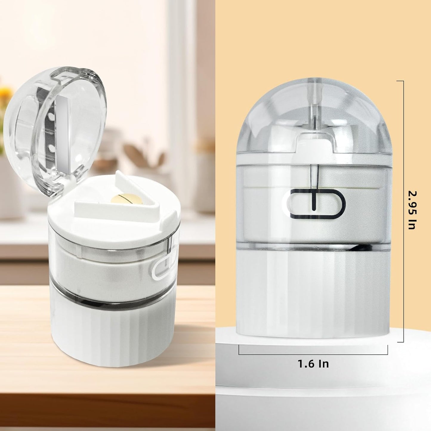 4-in-1 Pill Crusher and Pill Cutter,Pill Crusher Fine Powder,Pill Cutter for Small or Large Pills,Vitamins, Tablets, Stainless Steel Blade, Removable Drinking Cup