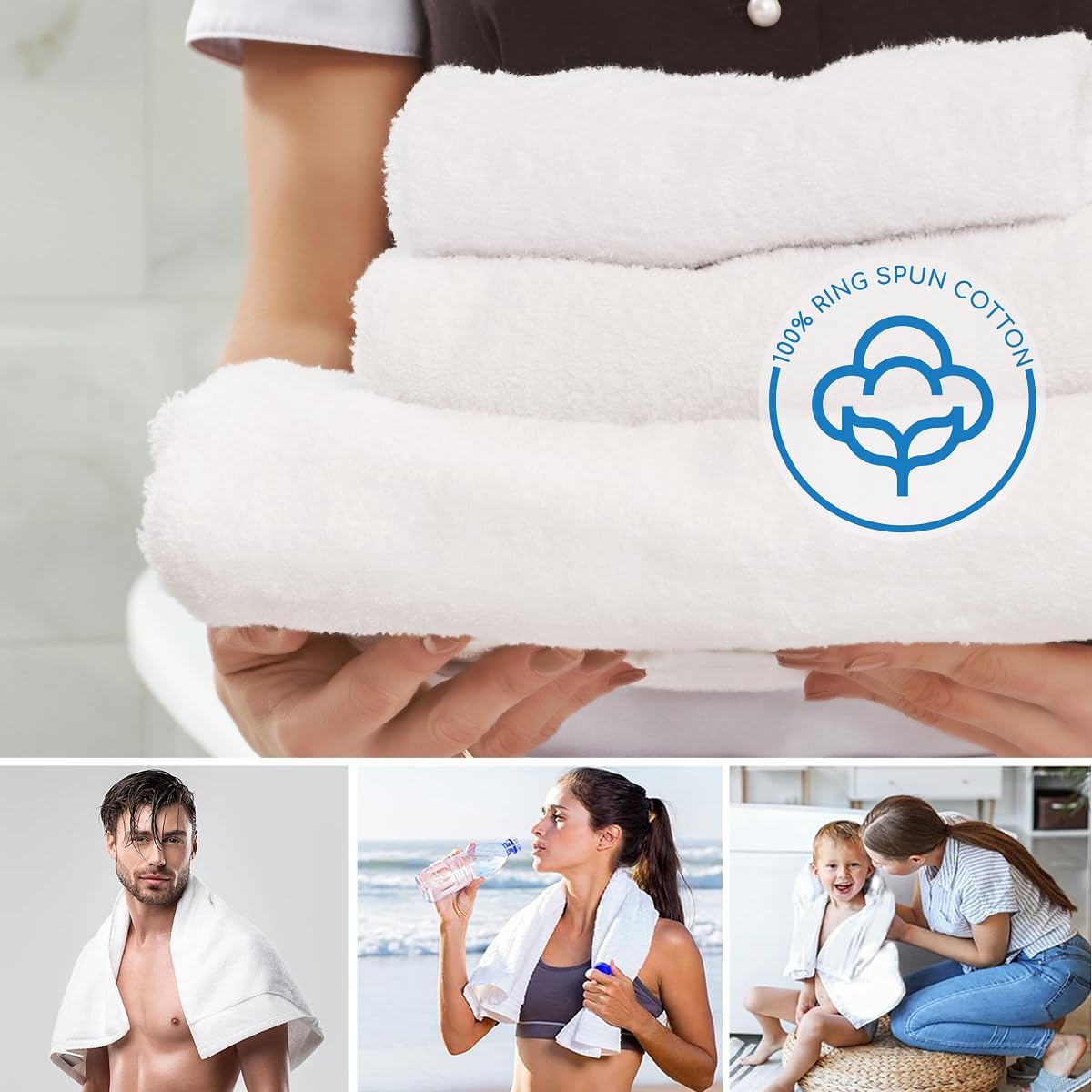 JMR Bulk-Friendly Essentials - Practical Cotton Towels - Economical 20" by 40" Multi-Purpose Towel - Absorbent, Quick-Drying, Soft, Lightweight - Ideal for Pool, Gym, Spa (White) - 72 Pack