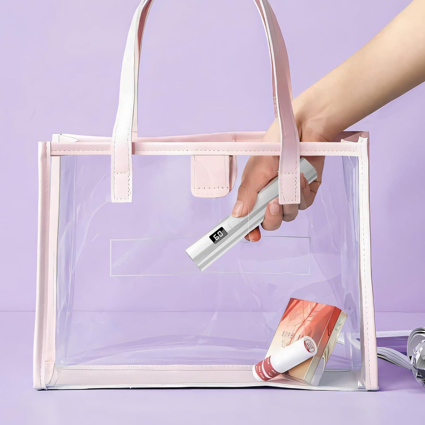 Handheld UV Nail Lamp, 5W Sparkly UV Light for Gel Nails, Portable LED Nail Lamp, Mini Nail Dryer with LCD Screen, USB Nail Light for Fast Curing (Silver)