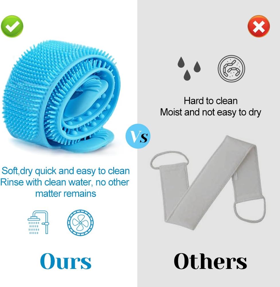 Inmorven Back Scrubber for Shower, 30" Double-Sided Back Brush with 15.7" Long Handle Toe Cleaning Brush, Silicone Foot Scrubber for Exfoliating and Massaging Feet