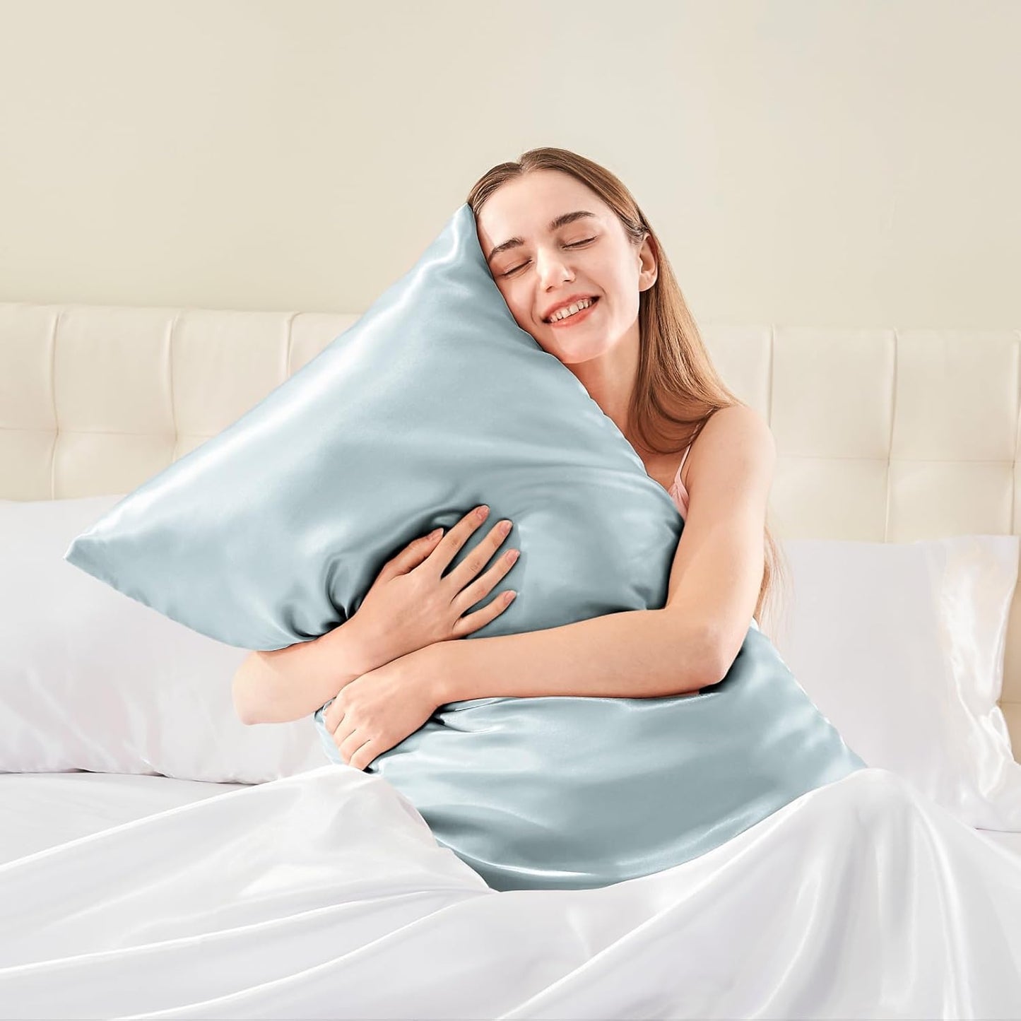 BEDELITE Satin Body Pillow Cover, Super Soft and Cooling Body Pillow Pillowcase for Hair and Skin, Breathable Silky Full Long Pillowcase Cover(20"x54", Stone Blue)