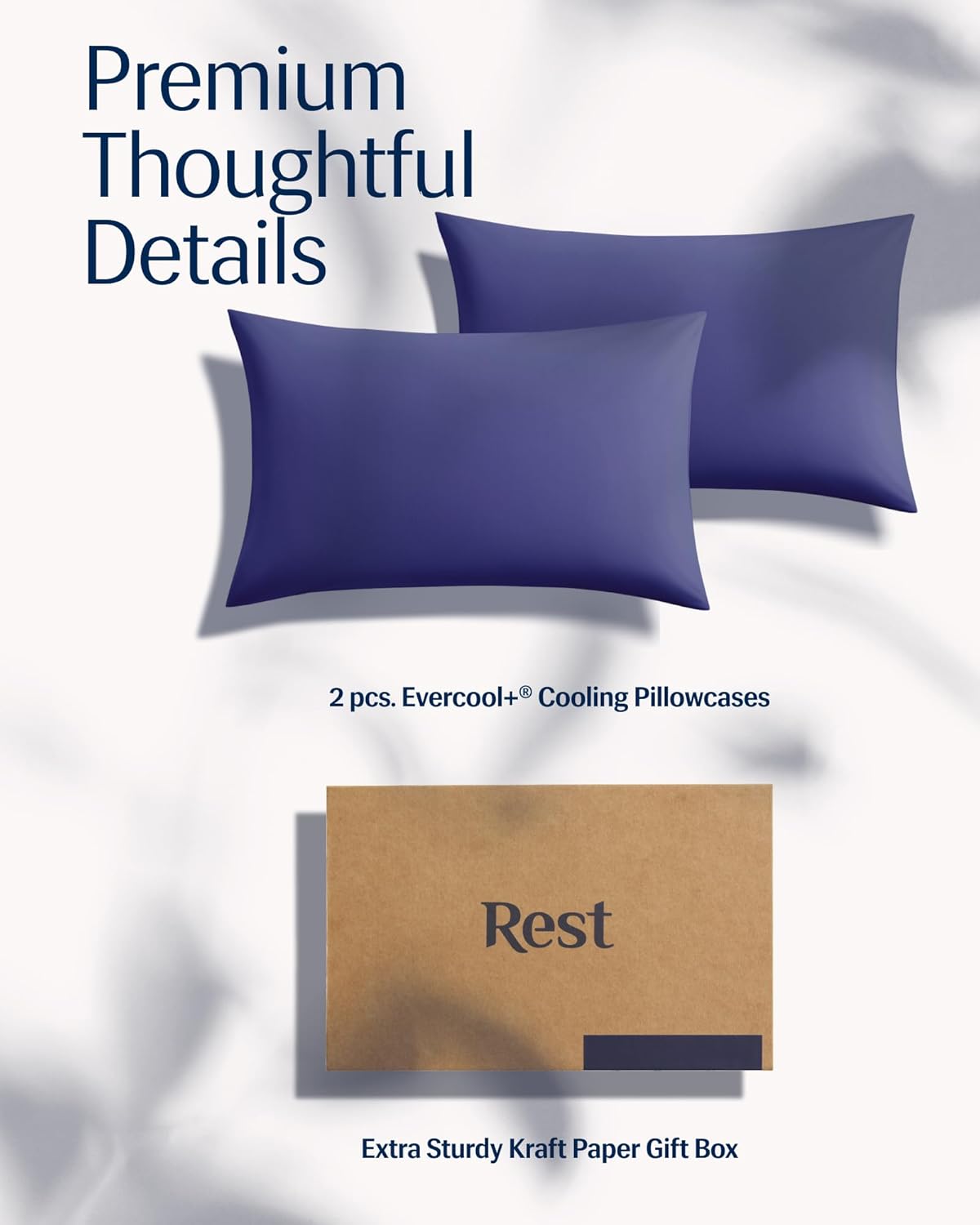 REST® Evercool®+ Cooling Pillowcases King - 2 Pillowcases for Sensitive Skin, Silver Infused Fabric for Hygienic Sleep, Silky Smooth for Curly Hair, High Elastic for Snug Fit (19x35 inches)