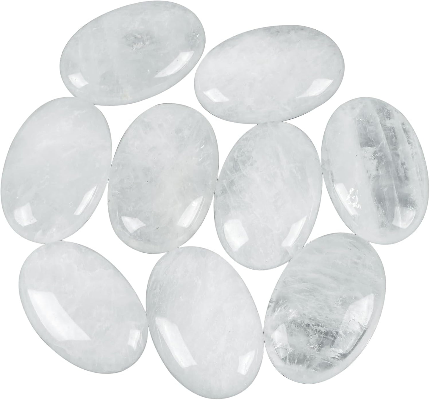 Natural Rock Quartz Oval Polished Worry Stones, Healing Crystal Indoor Fountain Stones Massage Energy Anxiety Relief Items