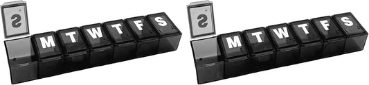 Amazon Basic Care Weekly (7-Day) Pill Organizer, Vitamin Planner, and Medicine Box, Medium Compartments, Black (Pack of 2)