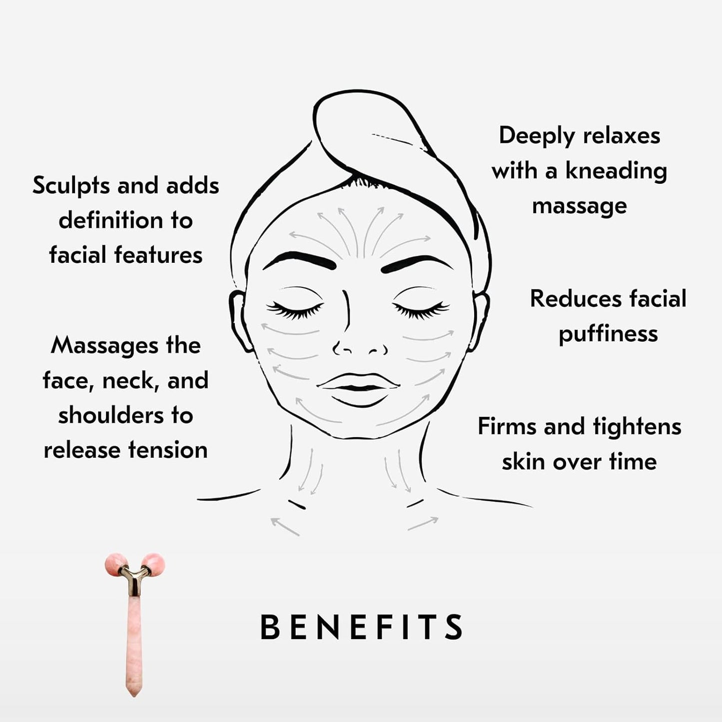 Mount Lai Rose Quartz Tension Melting Facial Massager for Face & Neck – Face Roller to Relieve Tension, Soothe Stress, Improve Circulation & Enhance Skin Radiance