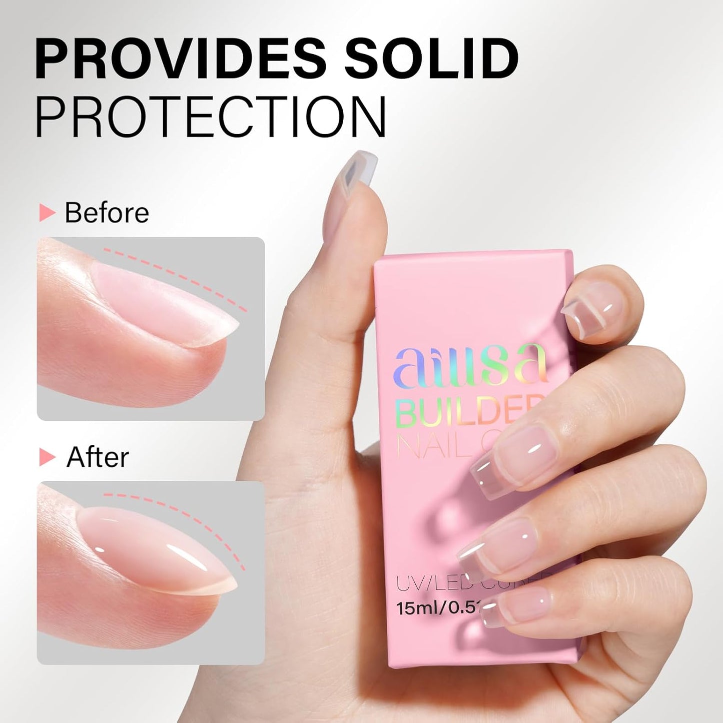 AILLSA Clear Builder Gel for Nails 7 in 1 Strengthener & Thickening Gel Polish Natural Nail Enhancement Extension Hard Gel Salon and DIY Beginner Friendly 0.51 Oz