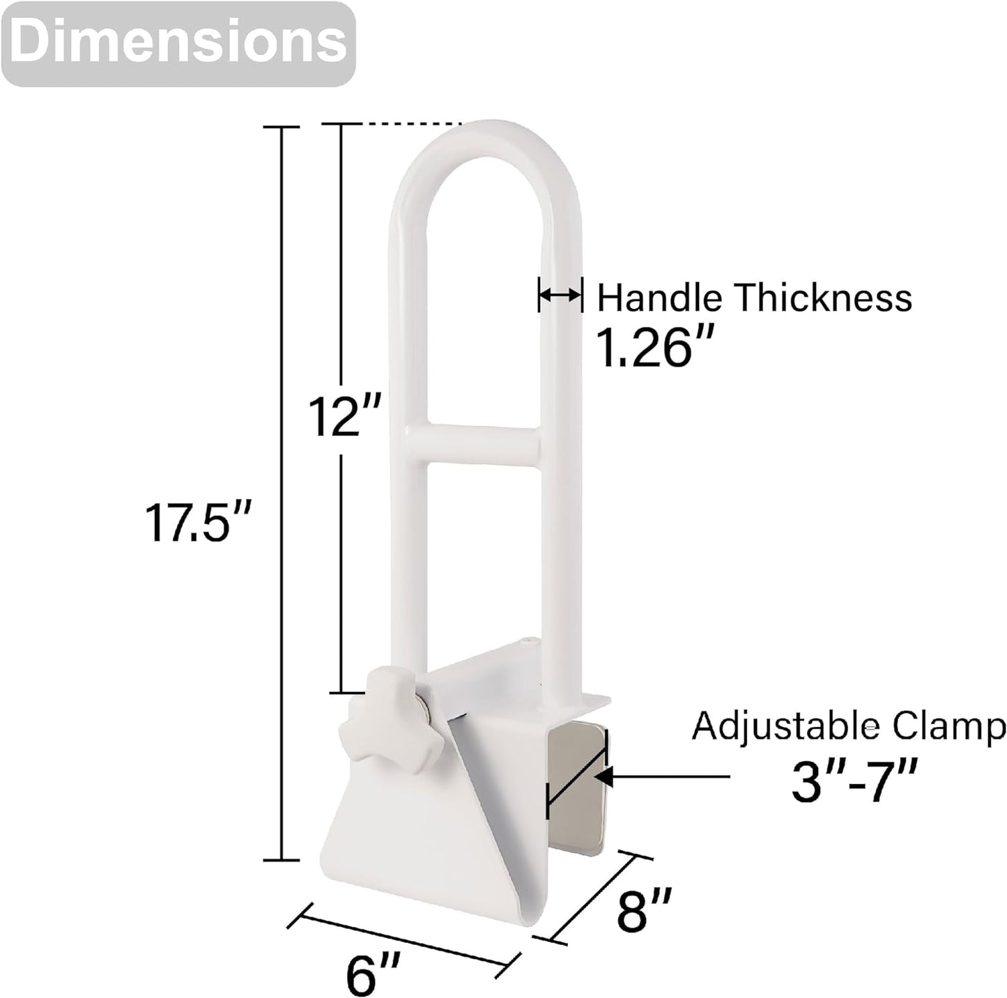 Vaunn Medical Adjustable Bathtub Safety Rail Shower Grab Bar Handle, Stainless Steel, White