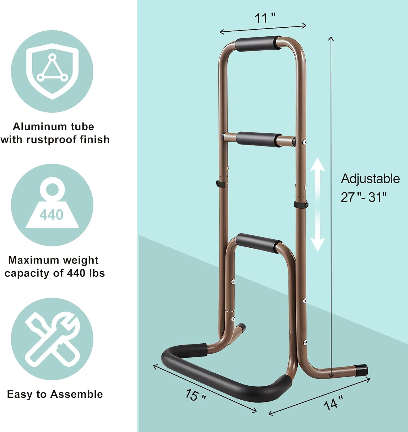 Aluminium Stand Assist Aid for Elderly - Lightweight Chair Lift Assist Devices for Seniors, Easy Stand Up and Move, Standing up Support, with Anti-Slip Protector, Height Adjustable, Brown