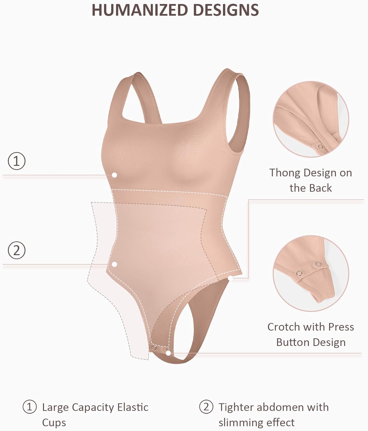 FeelinGirl Bodysuits for Women Seamless Square Neck Tummy Control Compression Thong Shapewear Bodysuit Tank Tops Bodysuit