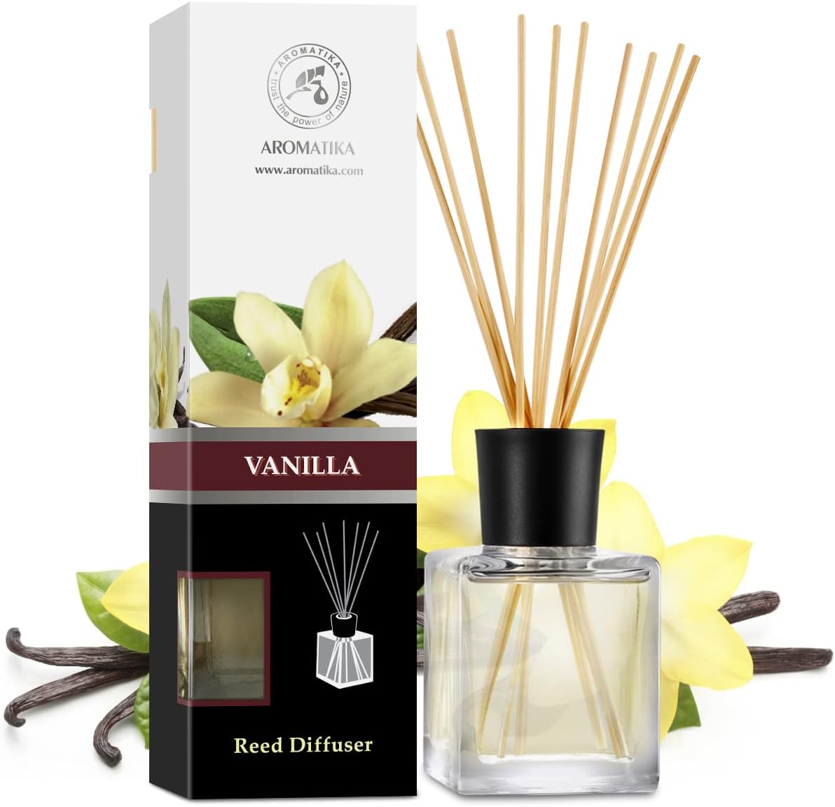 Reed Diffuser with Natural Essential Oil Vanilla 6.8 Fl Oz (200ml) - Scented Reed Diffuser - Gift Set with Bamboo Sticks - Best for Aromatherapy - SPA - Home - Office - Fitness Club