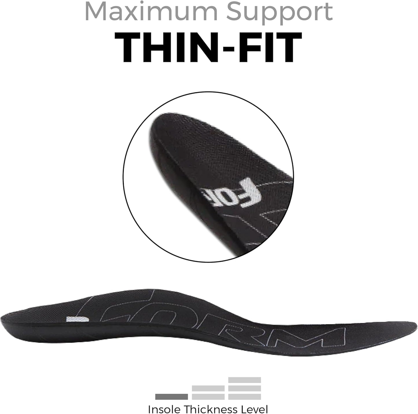 Ultra-Thin Plantar Fasciitis Insoles Designed for Comfort & Maximum Pain Relief, Ideal for Dress Shoes & Boots | Black (Men's 12-12.5)