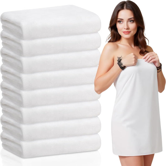 8 Pack Microfiber Bath Towels Bulk 27'' x 60'' Oversized Size Bath Towel Highly Absorbent Extra Large Soft Drying for Shower Beach Salon Winter Sport Spa Gym (Simple,White)