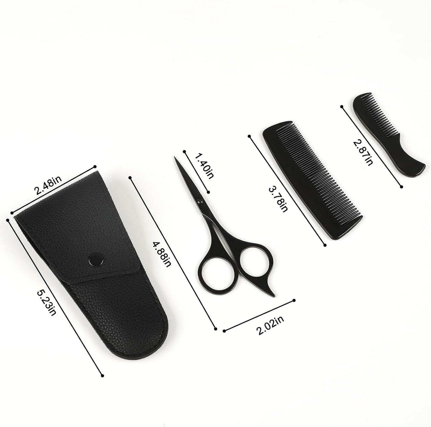 5" Premium Men's Beard & Mustache Scissors with Mustache Comb, Beard Comb & Carrying Pouch – Grooming Kit for All Facial Hair