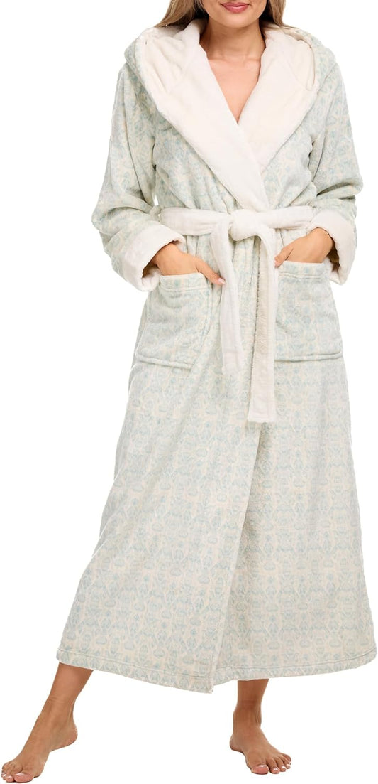 Alexander Del Rossa Womens Robe, Long Plush Bathrobe with Hood, Hooded Robes for Women Plus Size Bath Robe