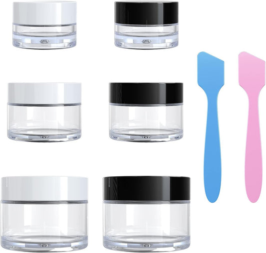 Travel Size Containers for Toiletries, 3 Size 0.17/0.5/1 OZ Small Cosmetic Jars for Makeup Face Creams Moisturizer Lotion, with 2 Pieces Mini Spatulas for Gift (6 Pieces)