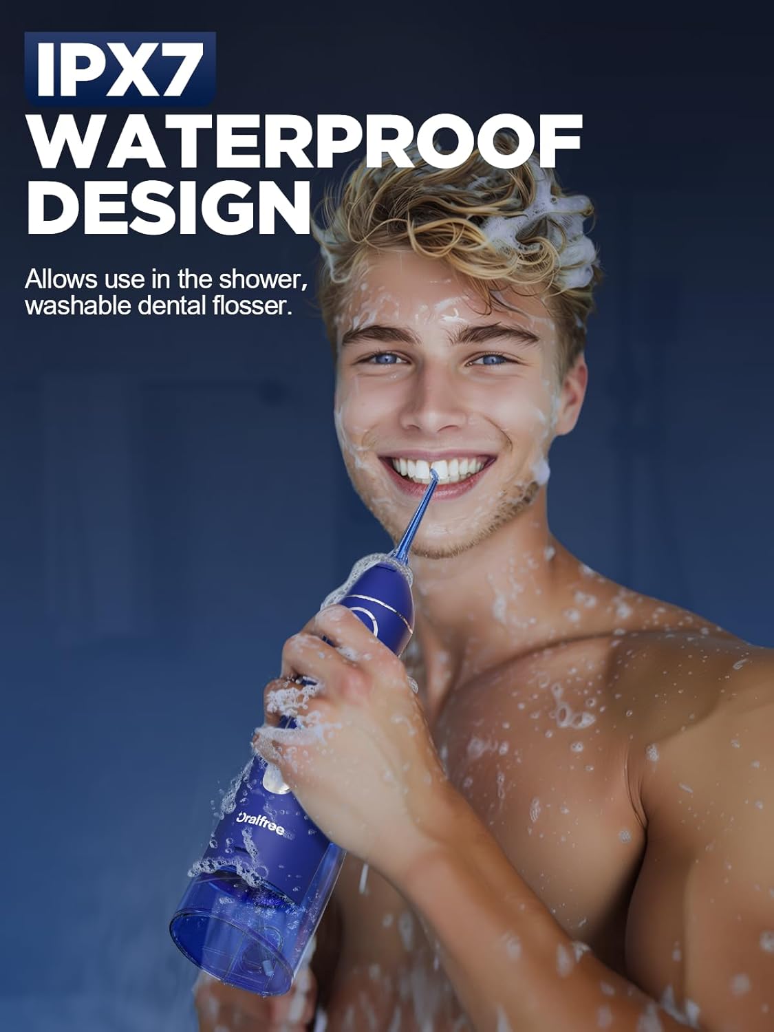 Oralfree Water Dental Flosser Cordless for Teeth Cleaning - 4 Modes Oral Irrigator 300ML Braces Flossers Cleaner, Rechargeable Portable IPX7 Waterproof Powerful Battery for Travel Home