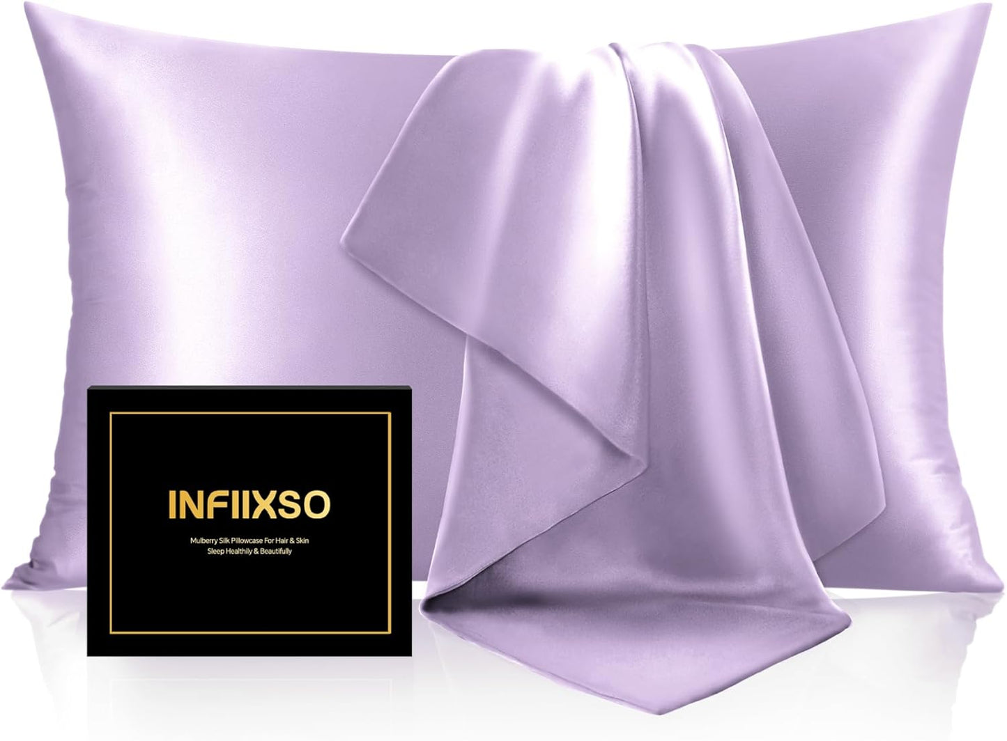 INFIIXSO Mulberry Silk Pillow Cases King Size Set of 2, Silk Pillowcase with Hidden Zipper 20"x36", Extraordinary Smooth and Soft Pillow Case for Hair and Skin(Lavender, 2 Pack)