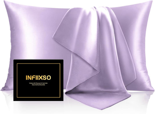INFIIXSO Mulberry Silk Pillow Case King Size, Silk Pillowcase with Hidden Zipper 20"x36", Extraordinary Smooth and Soft Pillow Cases for Hair and Skin(Lavender, 1 Pack)