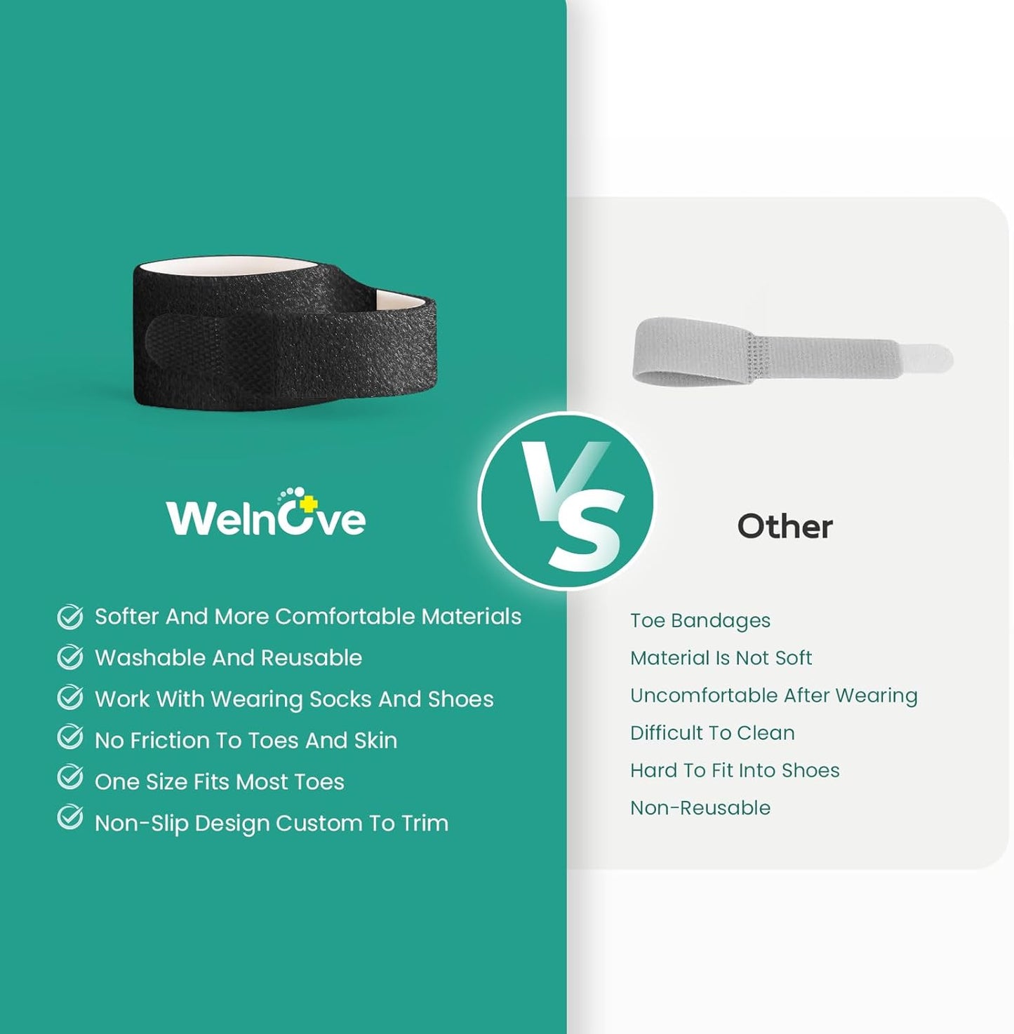 Welnove Hammer Toe Straightener - 8 Pack Broken Toe Wraps - Hammer Toe Corrector for Women - Toe Splints for Crooked Toes, Curled Toes, Bent Toes - (Small, Black)