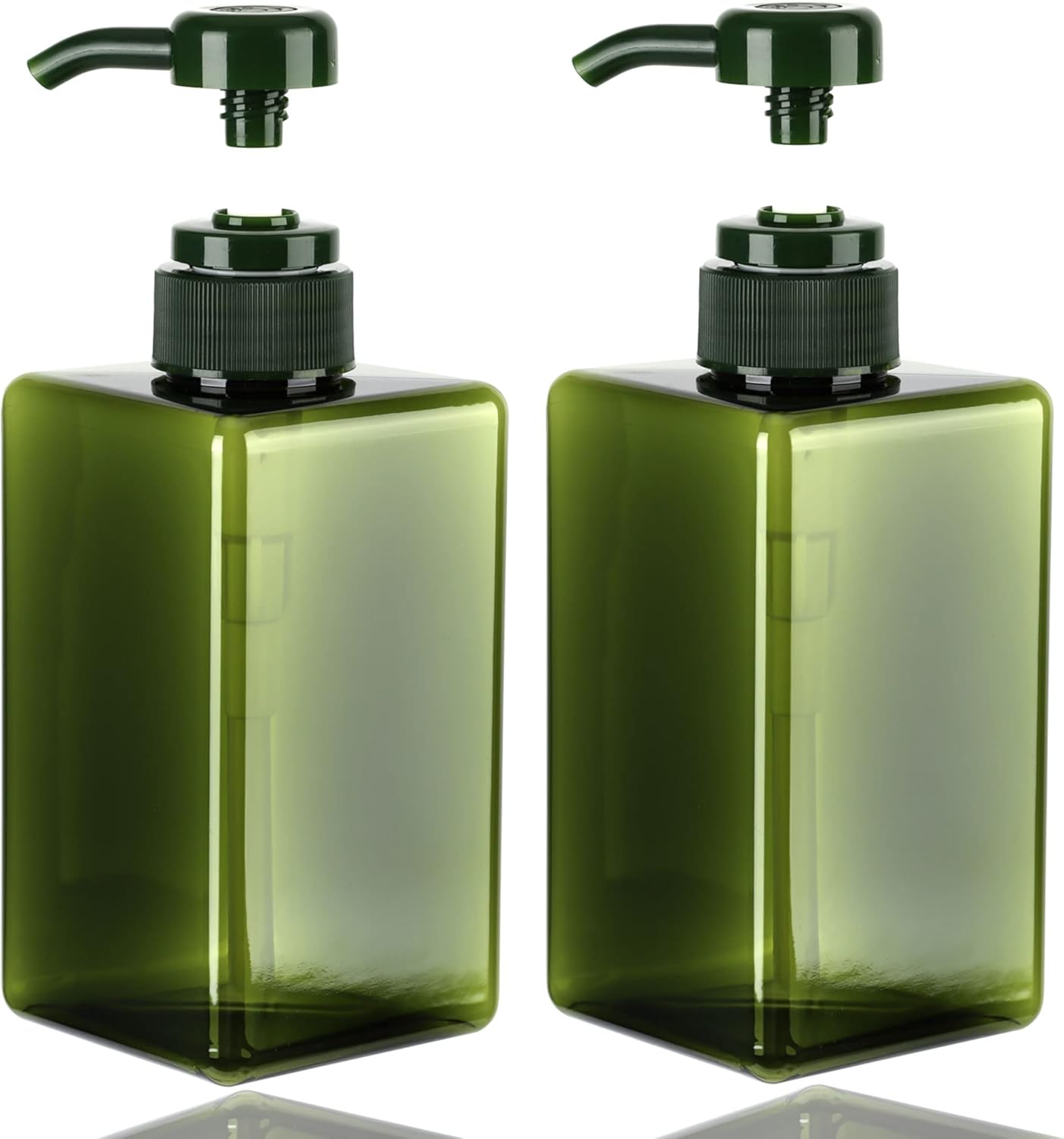 450ml (15.2oz) Pump Bottle Dispenser Jansburg 2Pack Refillable Square Plastic Lotion Dispenser Empty Lotion Pump Bottle for Essential Oil Soap Lotion Shampoo, Bathroom/Kitchen/Travel Green