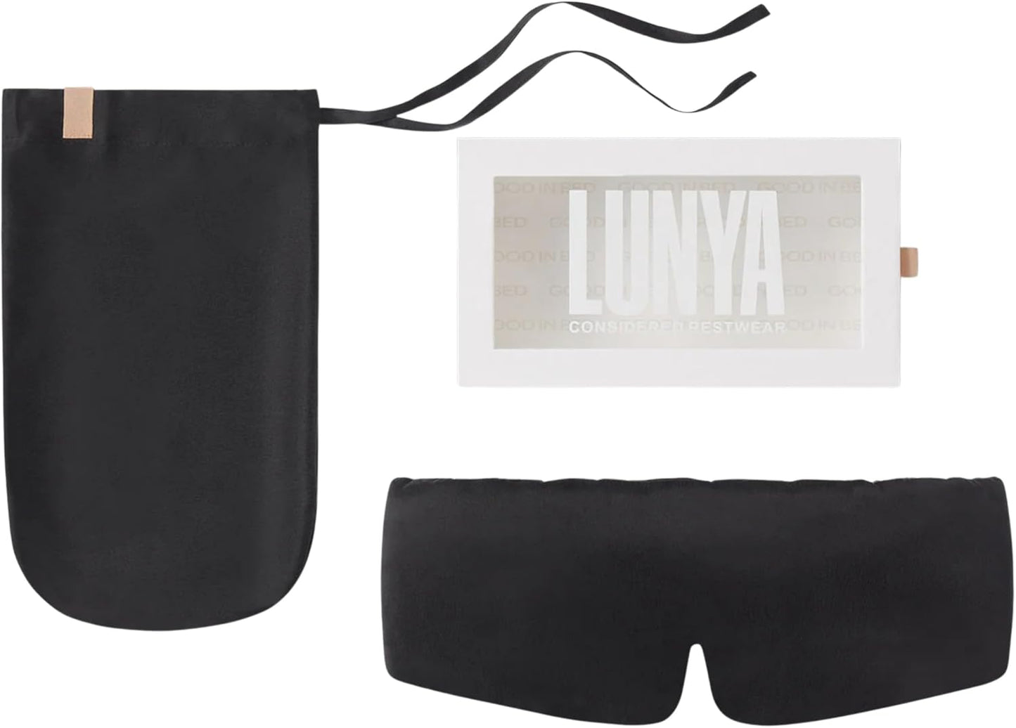 Lunya Sleep Mask with Box - Washable Silk Sleeping Mask and Headband for Beauty Routines - Thermoregulating Comfort for Restful Nights - Silk Eye Mask for Women - Immersed Black