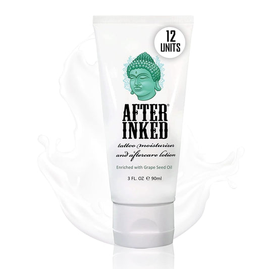 After Inked Tattoo Aftercare Lotion – Moisturizing Balm for Inked Skin, As Seen on INK MASTER – Hydrating Cream with Grape Seed Oil, Skin Nourishment & Daily Maintenance– 3 Fluid oz Tube (12-Pack)