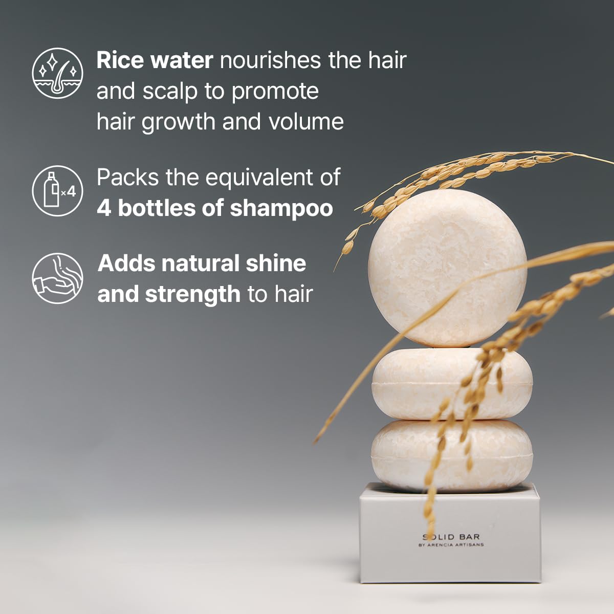 ARENCIA Rice Water Shampoo Bar for Hair Growth & Strengthening, All Natural Formula with Biotin & Protein