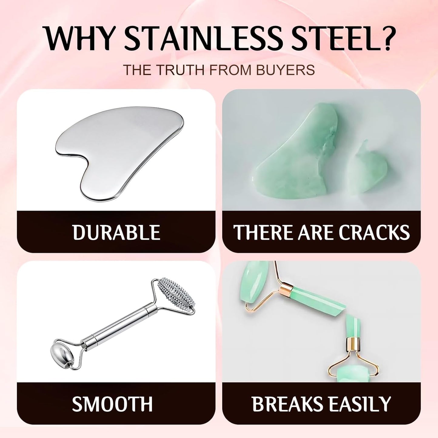 Gua Sha Facial Tools and Face Roller Set, Lymphatic Drainage Massager，Stainless Steel Facial Sculpting Eyes Roller Guasha for Face, Chin & Jawline Sculpting,Skin Care