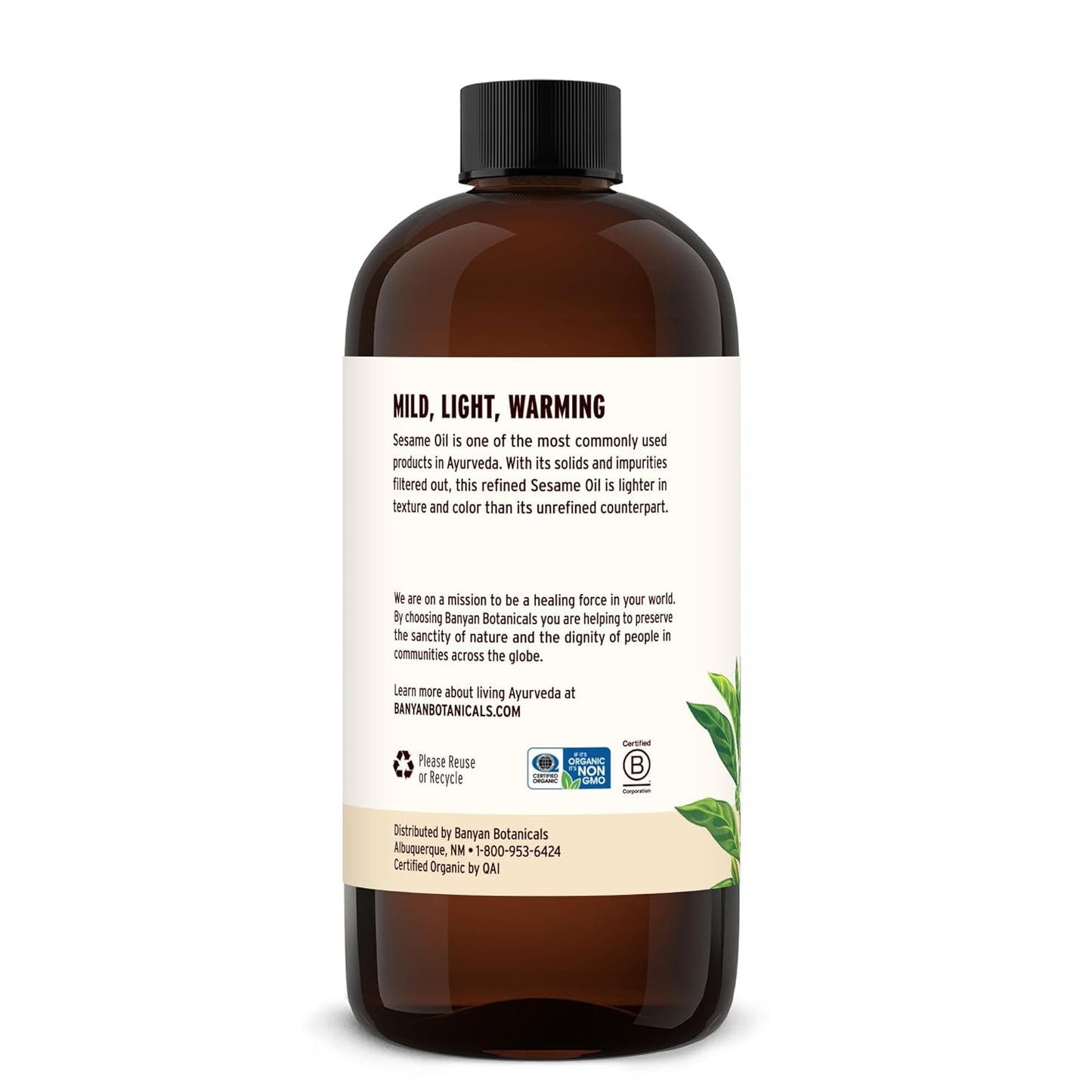 Banyan Botanicals Sesame Oil – Organic & Refined Sesame Oil for Skin, Body, Hair & More – Multiple Sizes – 16 oz – Non GMO Sustainably Sourced Vegan