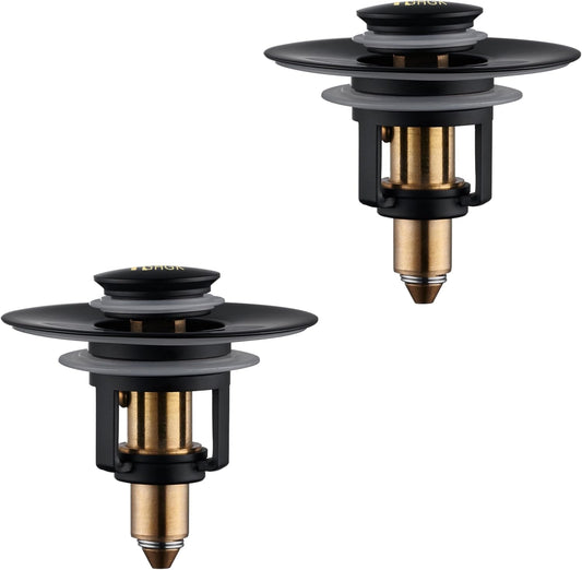 Universal Bathroom Sink Stopper - 2 Pack Matte Black Pop Up Drain Stopper for 1.06"-1.65" Basin Drain Holes,Anti Clogging Bathroom Sink Drain Strainers with Hair Catcher