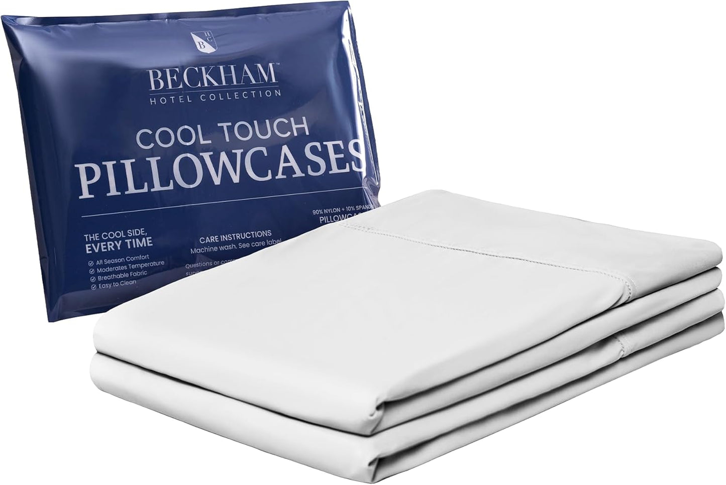Beckham Hotel Collection Cooling Pillowcases for Hot Sleepers, King Size Set of 2, Cool Bedding, Envelop Closure, Silky Soft, Breathable, Moisture-Wicking, White